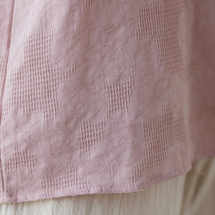 Buddha Stonesヴィンテージ サマー 立体花刺繍 七分袖 フロッグボタン コットンリネン レディース シャツ - image 14