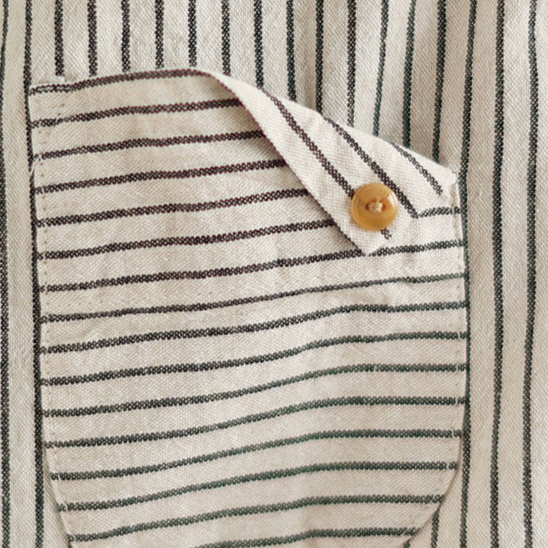 Buddha Stones春カジュアルスプライスデザインストライプ長袖ボタンラペルコットンリネンレディースシャツポケット付き - image 14