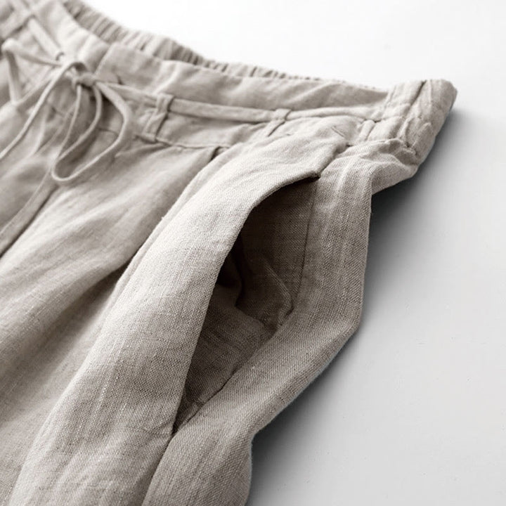 Buddha Stones夏 無地 アンクル丈 ドローストリング コットンリネン レディース ワイドレッグパンツ ポケット ジッパー付き - image 14