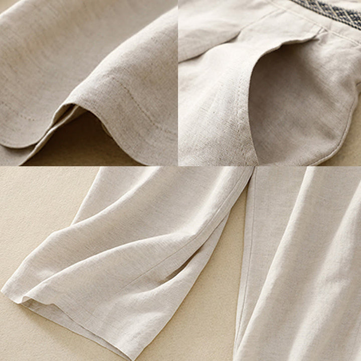 Buddha Stones夏 無地 7-8丈 コットンリネン レディース ワイドレッグパンツ ポケット付き ジッパー付き - image 9