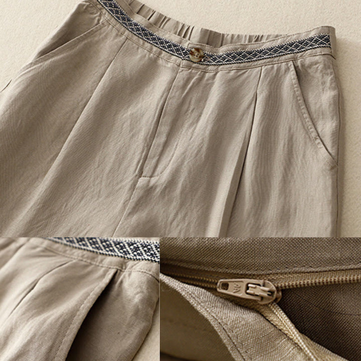 Buddha Stones夏 無地 7-8丈 コットンリネン レディース ワイドレッグパンツ ポケット付き ジッパー付き - image 14