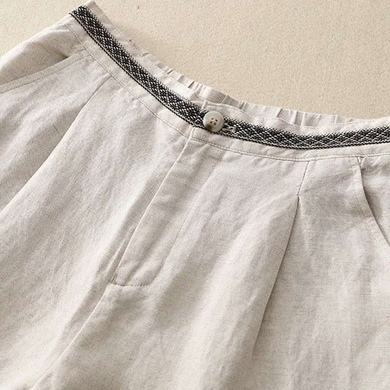 Buddha Stones夏 無地 7-8丈 コットンリネン レディース ワイドレッグパンツ ポケット付き ジッパー付き - image 6