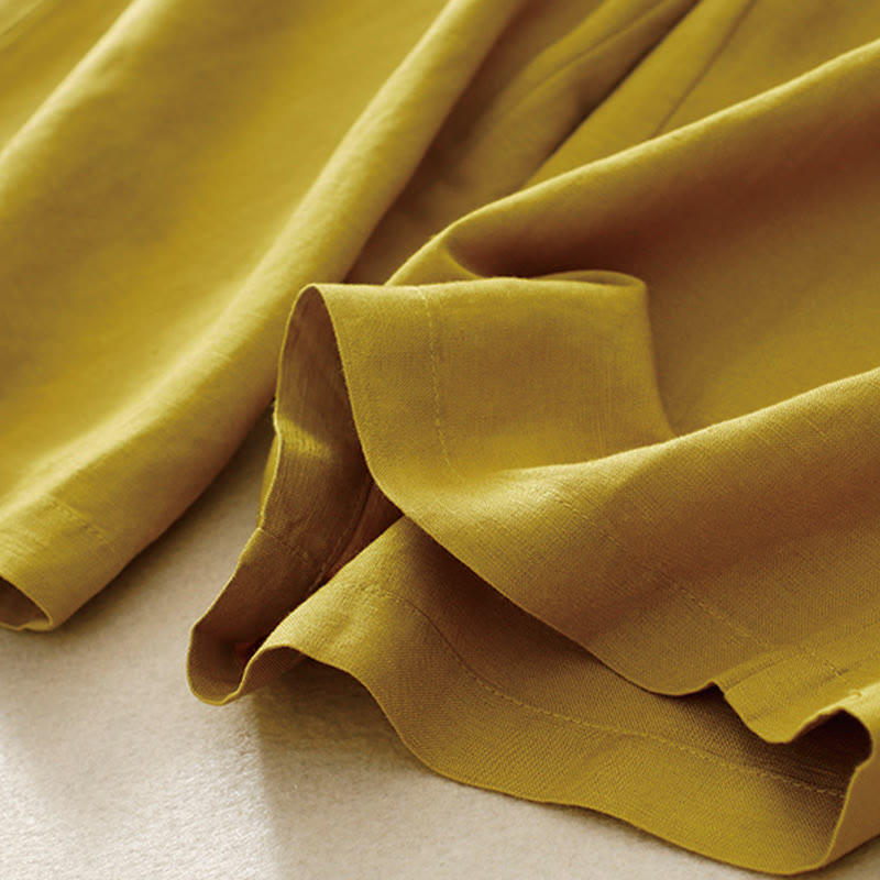 Buddha Stones夏 無地 7-8丈 コットンリネン レディース ワイドレッグパンツ ポケット付き ジッパー付き - image 2