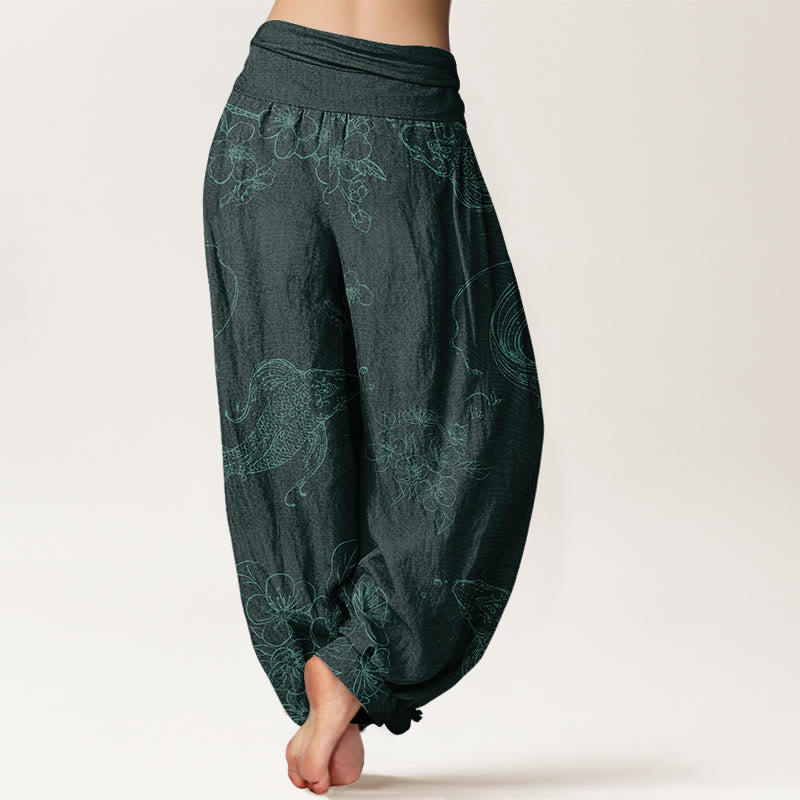 Buddha Stonesコットン鯉レディース 伸縮性ウエスト ハーレムパンツ - image 7