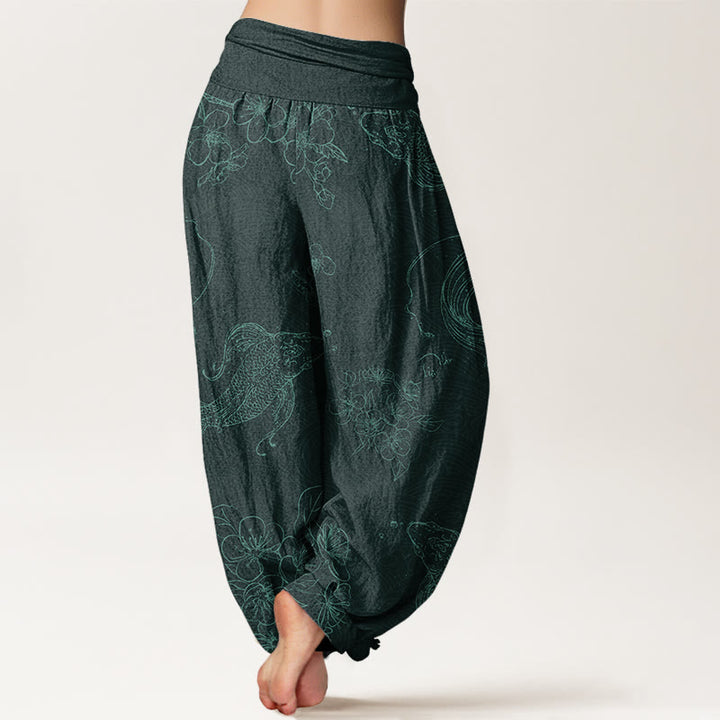 Buddha Stonesコットン鯉レディース 伸縮性ウエスト ハーレムパンツ - image 7