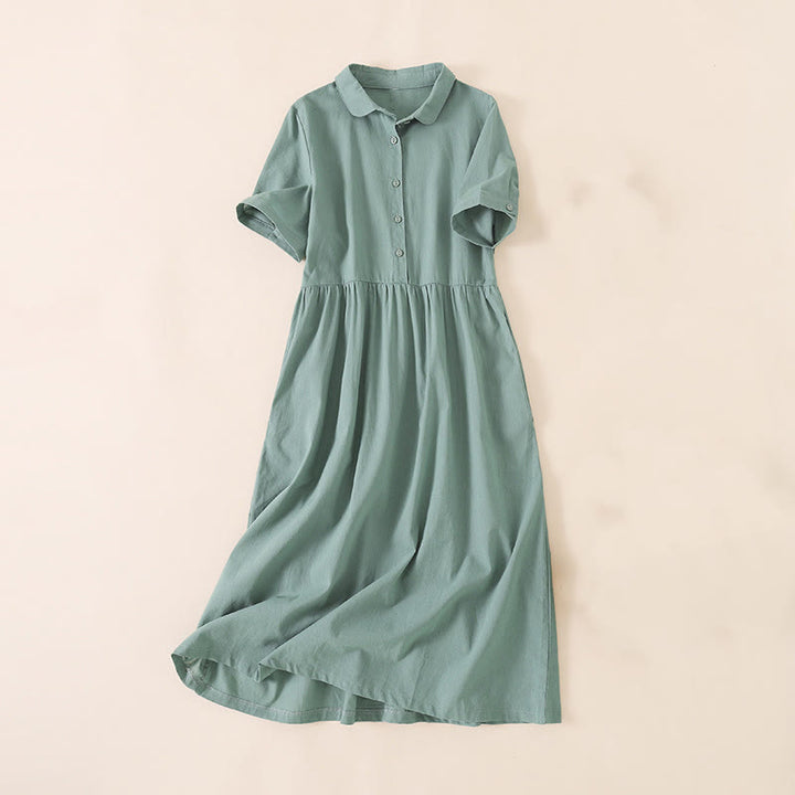 Buddha Stonesサマーボタンデザイン 半袖 コットンリネン ミディドレス ポケット付き - ライトシーグリーン - US12、 UK/AU16、 EU44 (3XL) - image 23