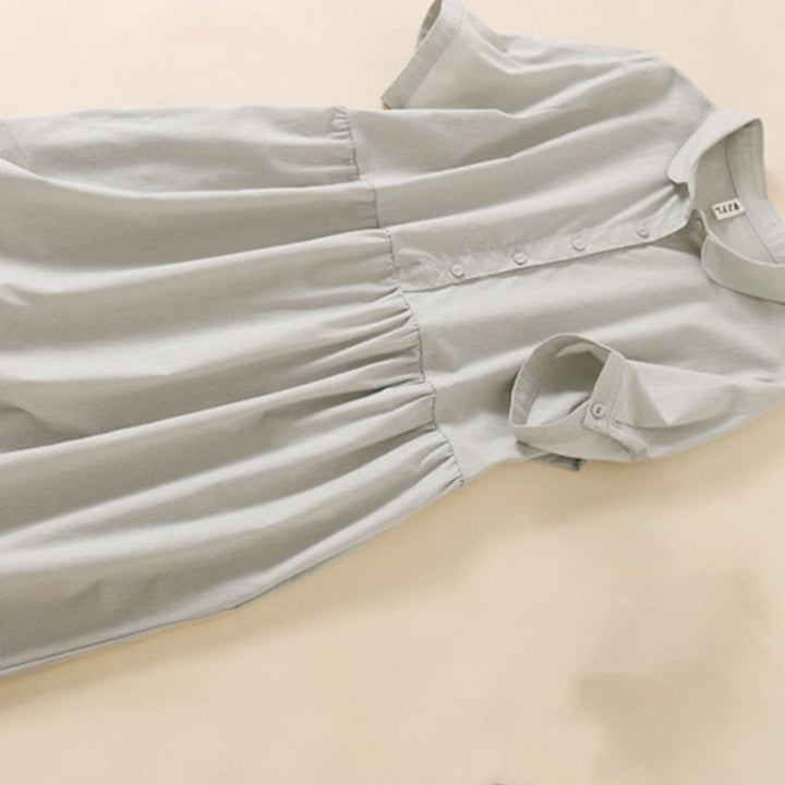 Buddha Stonesサマーボタンデザイン 半袖 コットンリネン ミディドレス ポケット付き - image 7