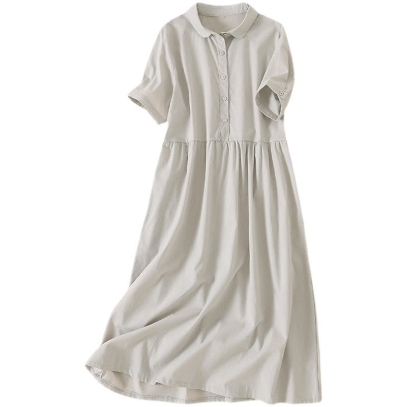 Buddha Stonesサマーボタンデザイン 半袖 コットンリネン ミディドレス ポケット付き - image 17