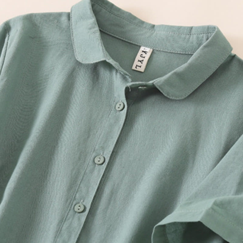 Buddha Stonesサマーボタンデザイン 半袖 コットンリネン ミディドレス ポケット付き - image 24