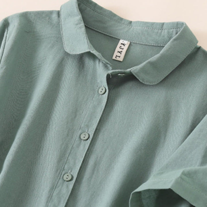 Buddha Stonesサマーボタンデザイン 半袖 コットンリネン ミディドレス ポケット付き - image 24