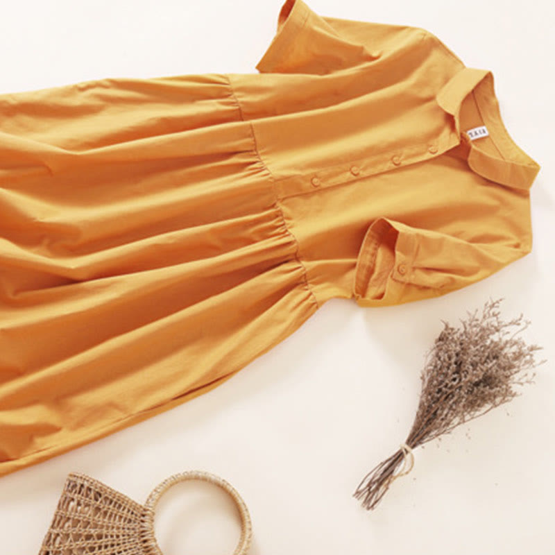 Buddha Stonesサマーボタンデザイン 半袖 コットンリネン ミディドレス ポケット付き - image 20