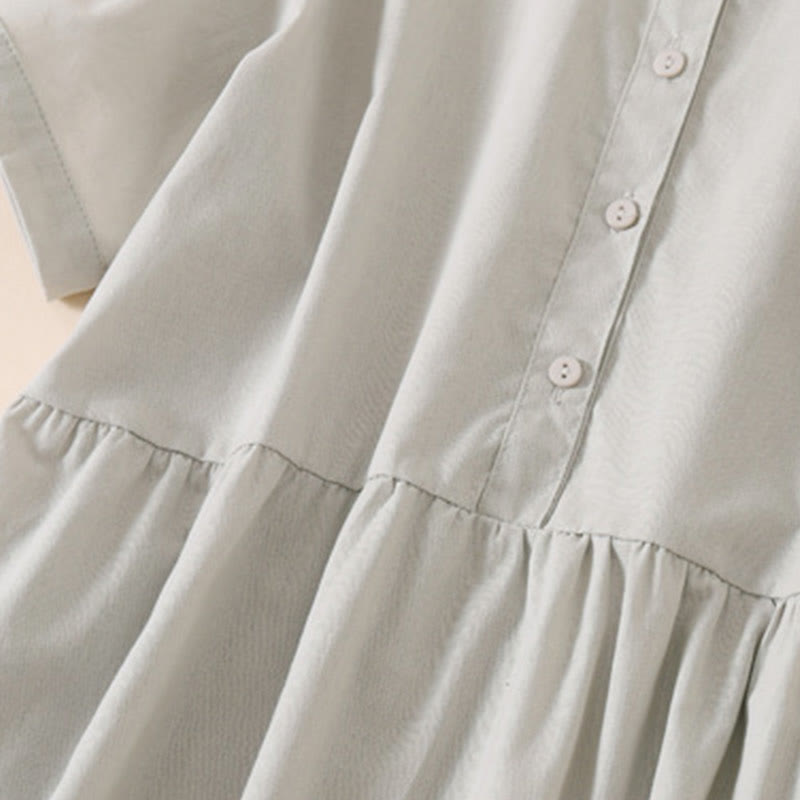 Buddha Stonesサマーボタンデザイン 半袖 コットンリネン ミディドレス ポケット付き - image 10