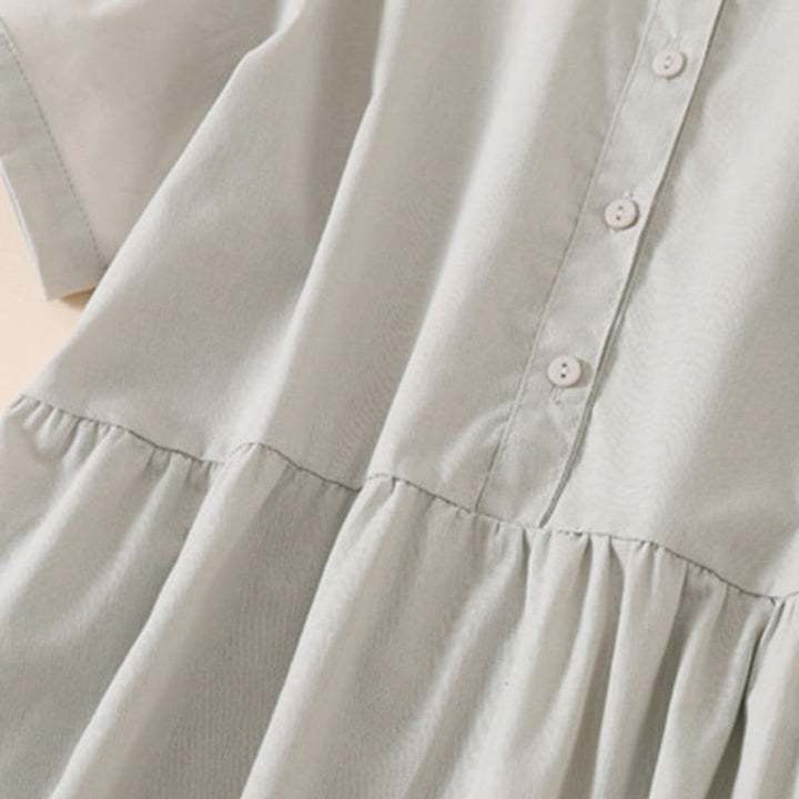 Buddha Stonesサマーボタンデザイン 半袖 コットンリネン ミディドレス ポケット付き - image 10