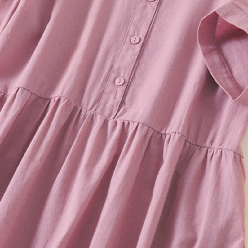 Buddha Stonesサマーボタンデザイン 半袖 コットンリネン ミディドレス ポケット付き - image 2