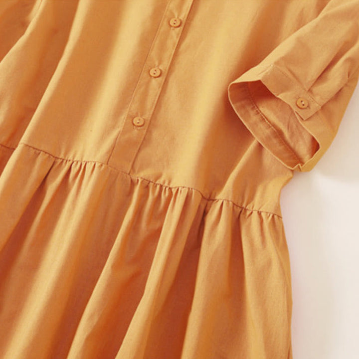 Buddha Stonesサマーボタンデザイン 半袖 コットンリネン ミディドレス ポケット付き - image 21