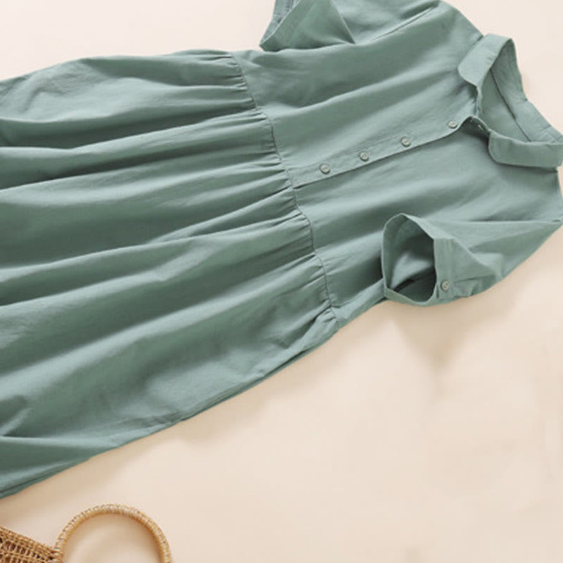 Buddha Stonesサマーボタンデザイン 半袖 コットンリネン ミディドレス ポケット付き - image 25