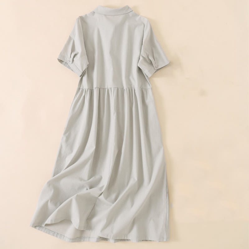 Buddha Stonesサマーボタンデザイン 半袖 コットンリネン ミディドレス ポケット付き - image 6