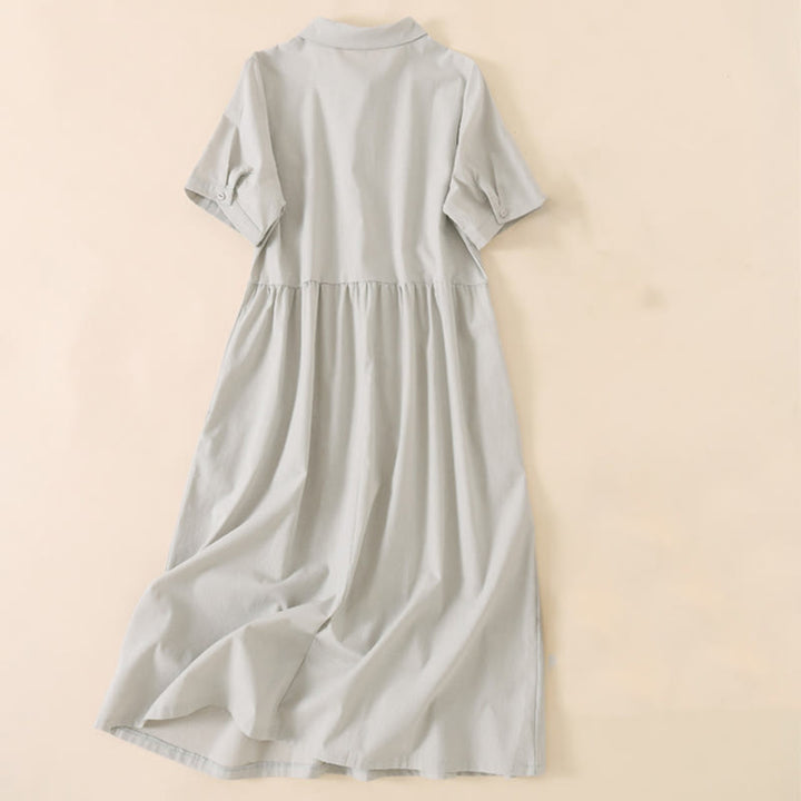 Buddha Stonesサマーボタンデザイン 半袖 コットンリネン ミディドレス ポケット付き - image 6