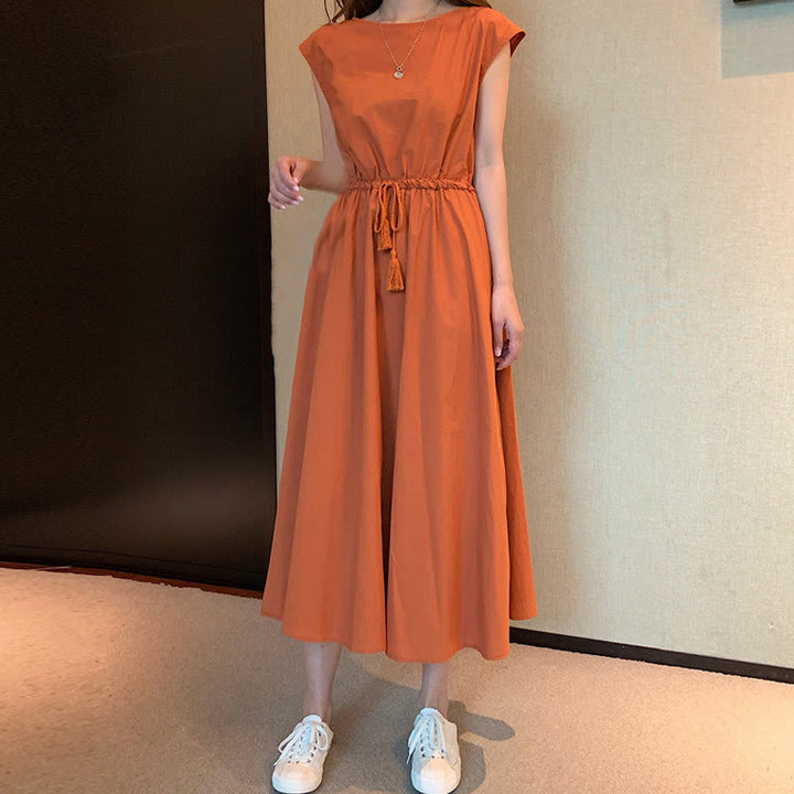 Buddha Stonesカジュアル イースタンウエスト ドローストリングデザイン 半袖 コットンリネン ミディドレス - ダークオレンジ - US8-10，UK/AU12-14，EU40-42 (2XL) - image 25