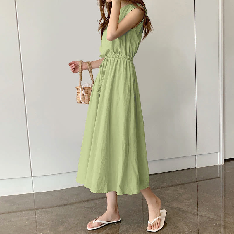 Buddha Stonesカジュアル イースタンウエスト ドローストリングデザイン 半袖 コットンリネン ミディドレス - ライトグリーン - US8-10，UK/AU12-14，EU40-42 (2XL) - image 27