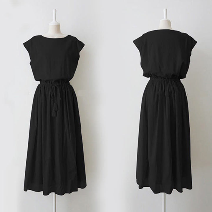 Buddha Stonesカジュアル イースタンウエスト ドローストリングデザイン 半袖 コットンリネン ミディドレス - image 12