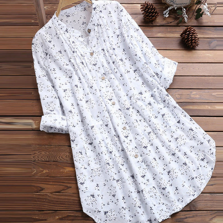Buddha Stones柄 ボタン 長袖 コットン レディース シャツ - 白 - US8-10，UK/AU12-14，EU40-42 (2XL) - image 0