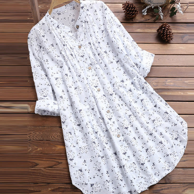 Buddha Stonesと花柄のボタンがあしらわれた長袖レディースシャツ - 白 - US8-10，UK/AU12-14，EU40-42 (2XL) - image 0