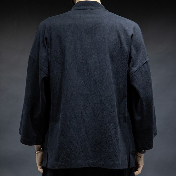 Buddha Stones無地 レースアップ オープンフロント ジャケット コットン メンズ 着物 - image 7