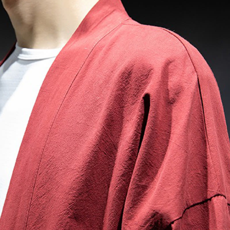 Buddha Stones無地 レースアップ オープンフロント ジャケット コットン メンズ 着物 - image 20