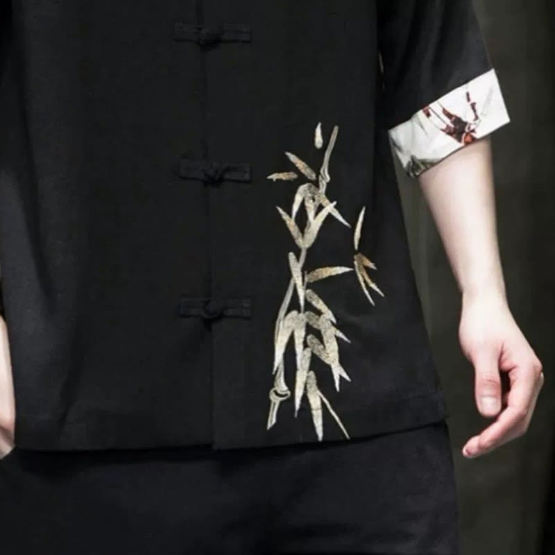 Buddha Stonesメンズ フロッグボタン バンブーリネン ハーフスリーブシャツ - image 4