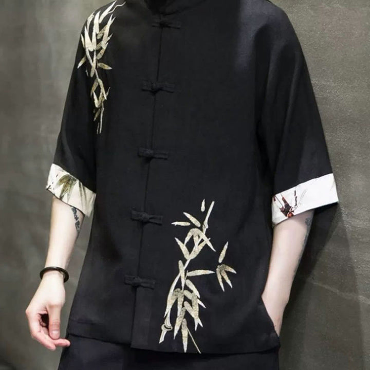 Buddha Stonesメンズ フロッグボタン バンブーリネン ハーフスリーブシャツ - image 3