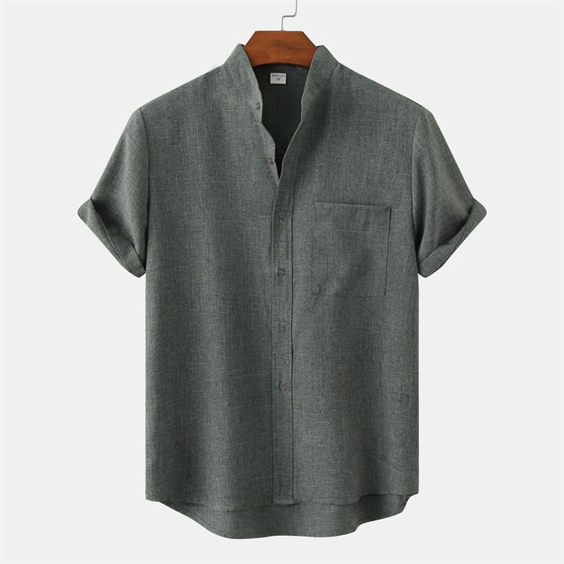 Buddha Stones夏物 メンズ ボタン付き 無地 半袖シャツ ポケット付き - ミディアムアクアマリン - US/UK/AU42、 EU52 (3XL) - image 28