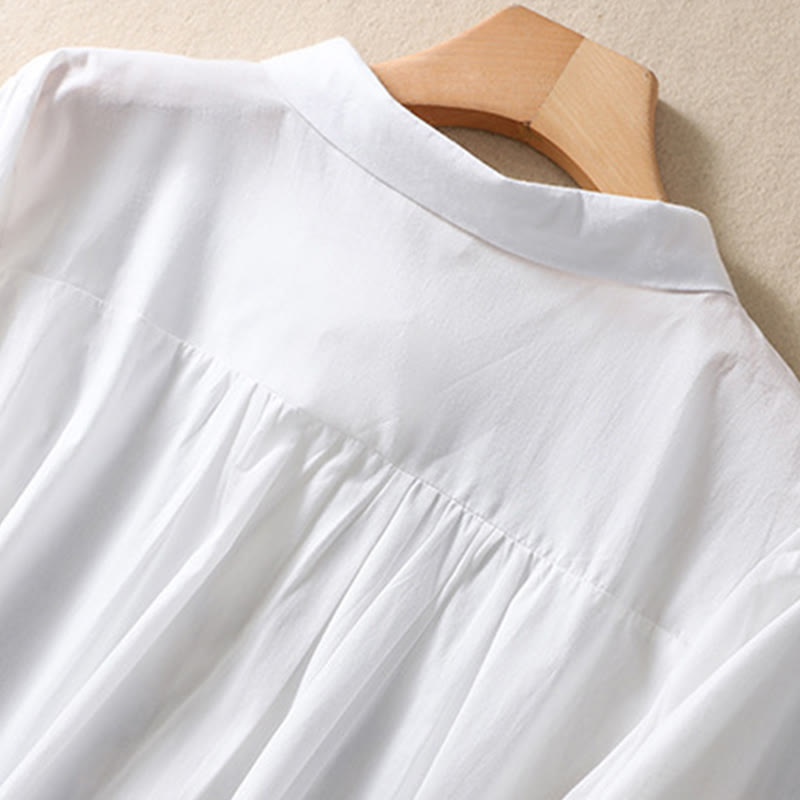 Buddha Stones夏 無地 ボタン 刺繍 花柄 七分袖 ラペル コットン リネン レディース シャツ - image 8