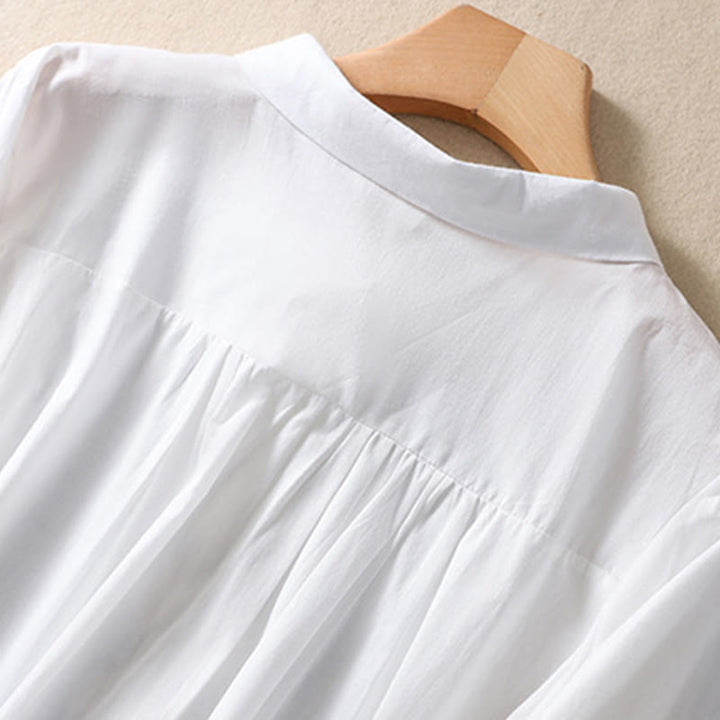 Buddha Stones夏 無地 ボタン 刺繍 花柄 七分袖 ラペル コットン リネン レディース シャツ - image 8