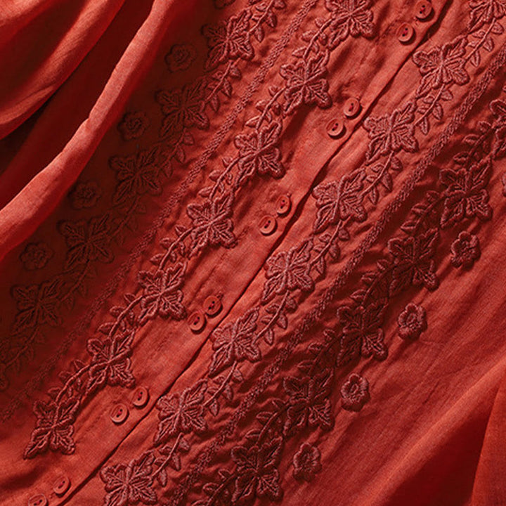 Buddha Stones夏 無地 ボタン 刺繍 花柄 七分袖 ラペル コットン リネン レディース シャツ - image 23