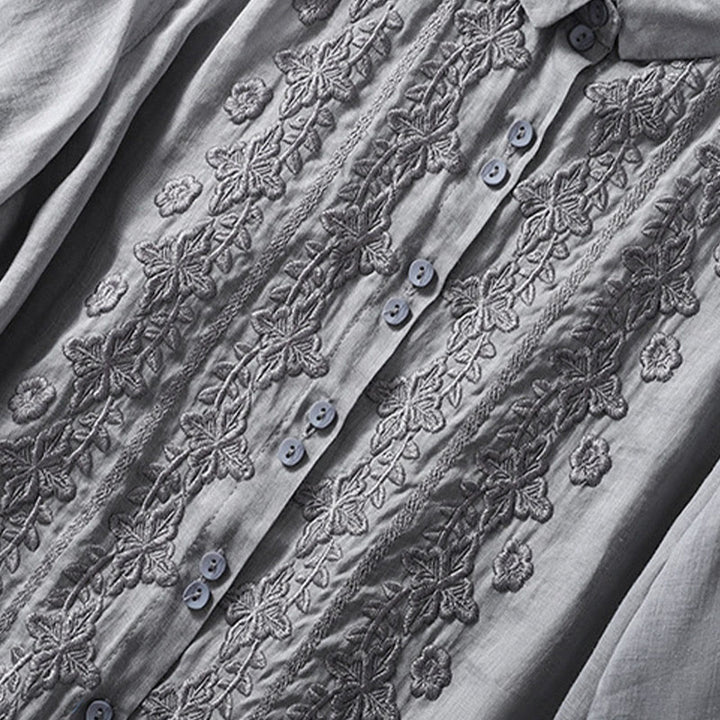 Buddha Stones夏 無地 ボタン 刺繍 花柄 七分袖 ラペル コットン リネン レディース シャツ - image 16