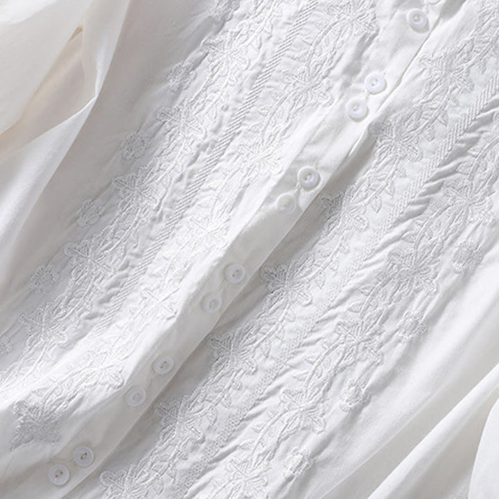 Buddha Stones夏 無地 ボタン 刺繍 花柄 七分袖 ラペル コットン リネン レディース シャツ - image 10