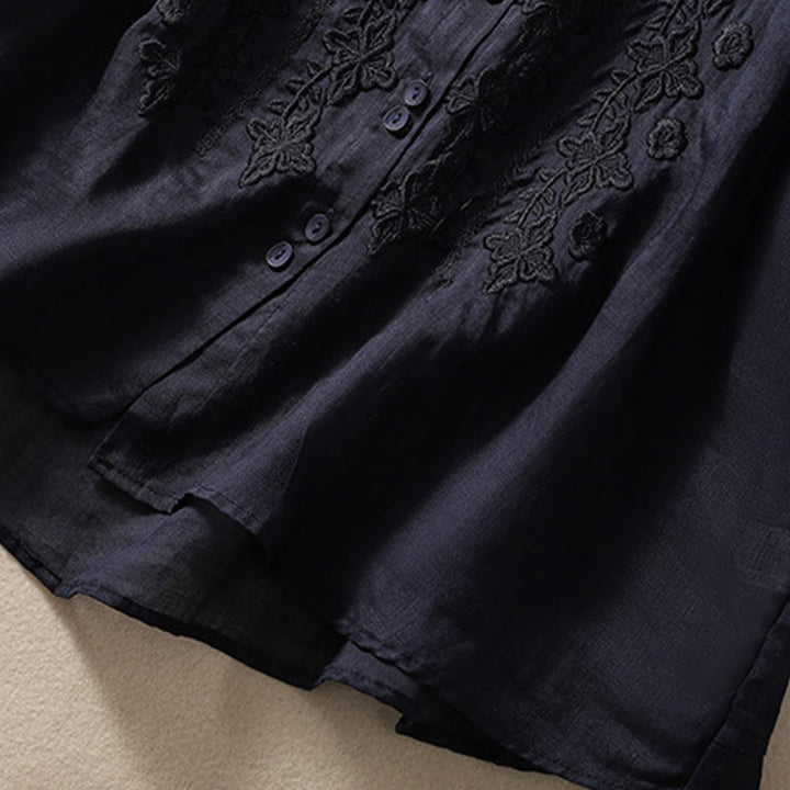 Buddha Stones夏 無地 ボタン 刺繍 花柄 七分袖 ラペル コットン リネン レディース シャツ - image 31