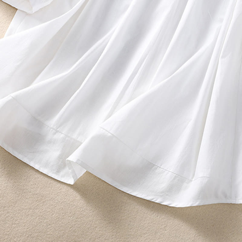 Buddha Stones夏 無地 ボタン 刺繍 花柄 七分袖 ラペル コットン リネン レディース シャツ - image 11