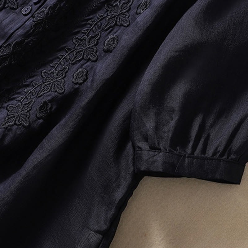 Buddha Stones夏 無地 ボタン 刺繍 花柄 七分袖 ラペル コットン リネン レディース シャツ - image 30