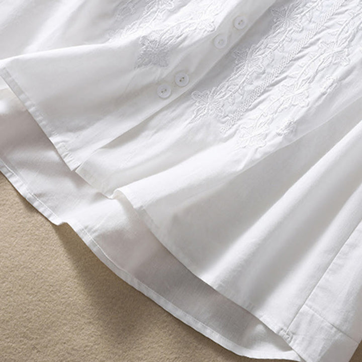 Buddha Stones夏 無地 ボタン 刺繍 花柄 七分袖 ラペル コットン リネン レディース シャツ - image 12