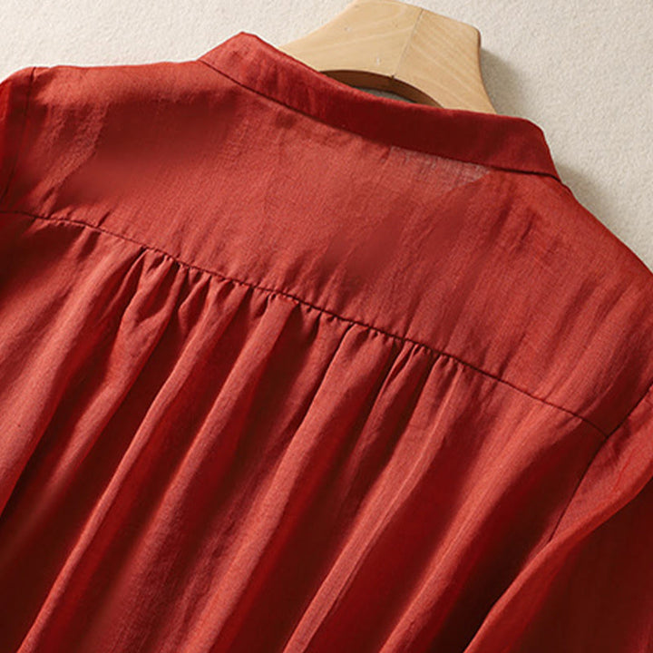 Buddha Stones夏 無地 ボタン 刺繍 花柄 七分袖 ラペル コットン リネン レディース シャツ - image 22