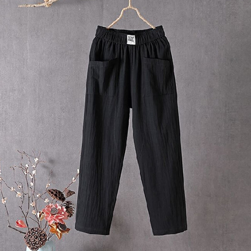 Buddha Stones夏 純色 伸縮性ウエスト レディース ハーレムパンツ ポケット付き - 黒 - US14、 UK/AU18、 EU46 (4XL) - image 2