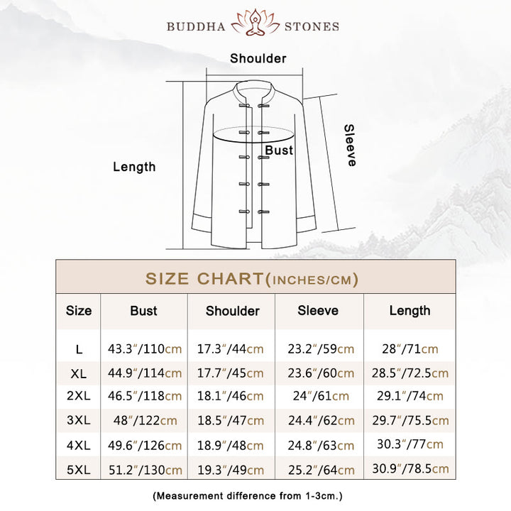 Buddha Stones、中国の旧正月服、花、龍、扇子、縁起の良い雲、カエルボタンの唐装、綿のメンズジャケットシャツ