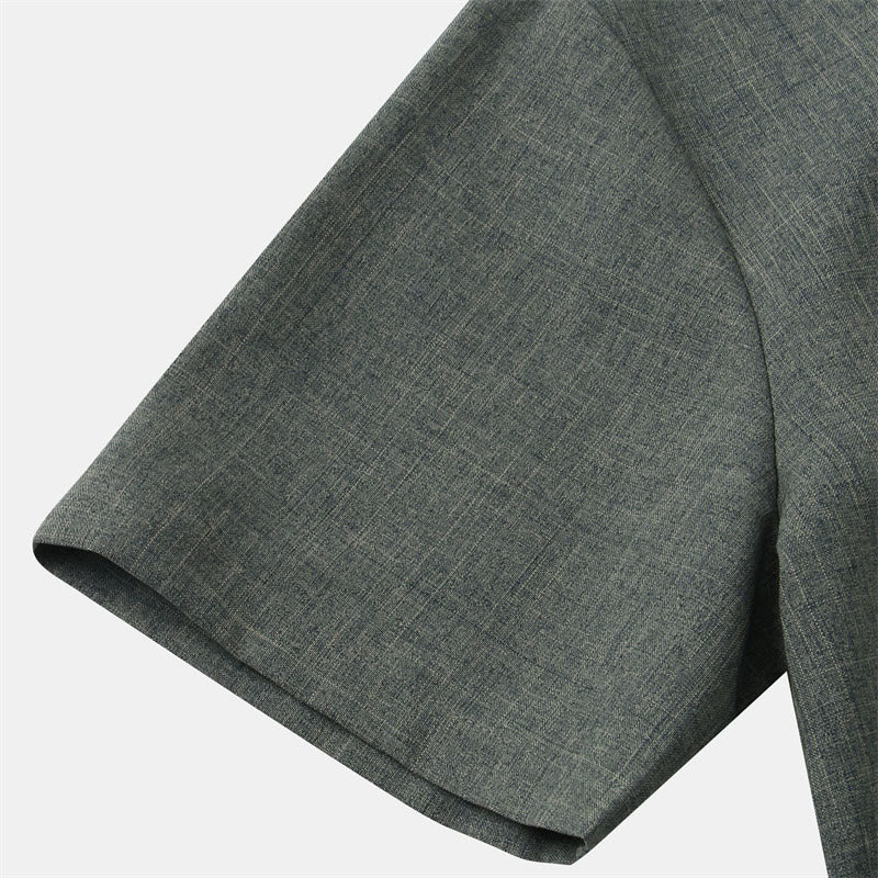 Buddha Stones夏 メンズ ボタン プレーン 半袖 コットンシャツ ポケット付き - image 31