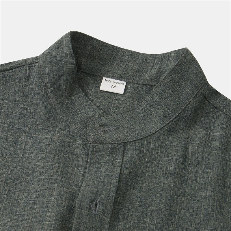 Buddha Stones夏 メンズ ボタン プレーン 半袖 コットンシャツ ポケット付き - image 30