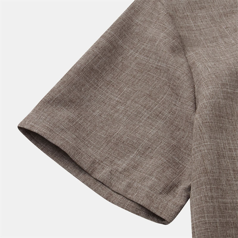 Buddha Stones夏 メンズ ボタン プレーン 半袖 コットンシャツ ポケット付き - image 38