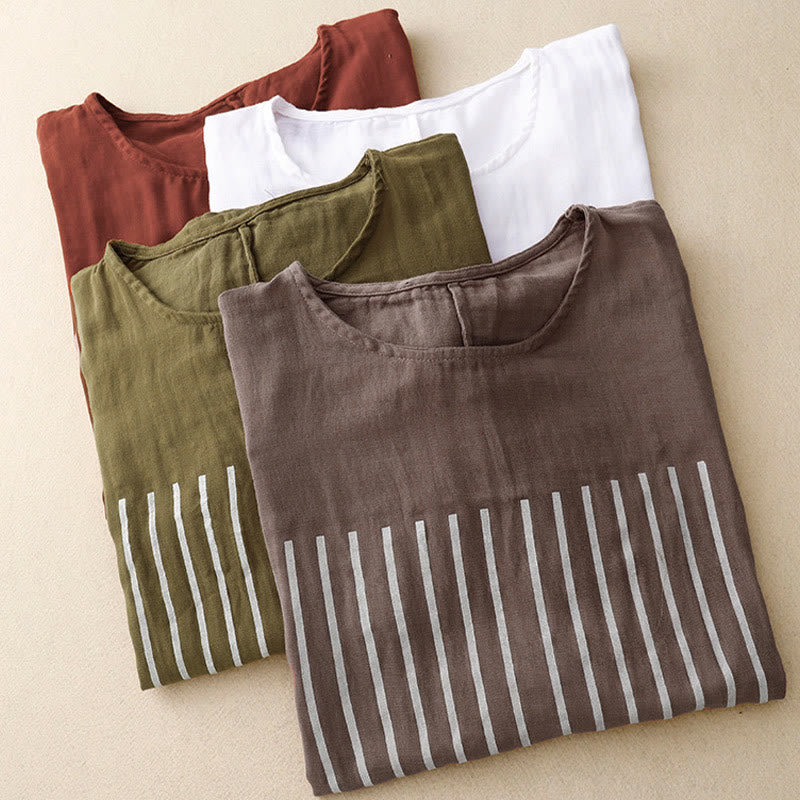 Buddha Stonesカジュアルラインプリント柄半袖コットンリネンレディースTシャツ - image 23