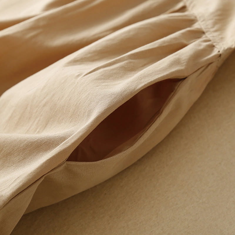 Buddha Stonesカジュアル ピュアカラーデザイン 半袖 Vネック コットン ミディドレス ポケット付き - image 11