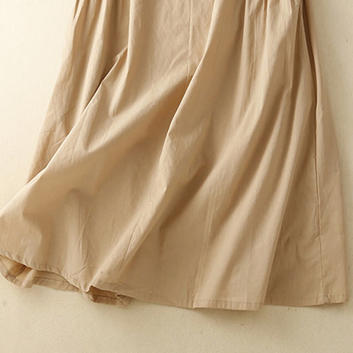 Buddha Stonesカジュアル ピュアカラーデザイン 半袖 Vネック コットン ミディドレス ポケット付き - image 15